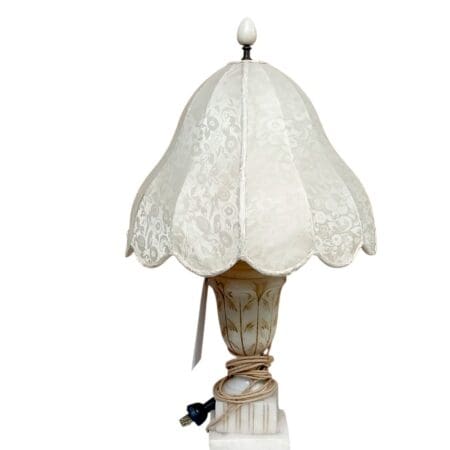 Antique White & Cream Alabaster Marble Table Lamp