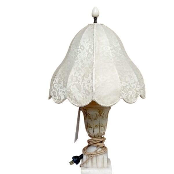 Antique White & Cream Alabaster Marble Table Lamp