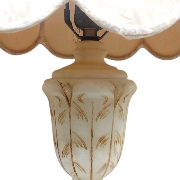Antique White & Cream Alabaster Marble Table Lamp - Image 3