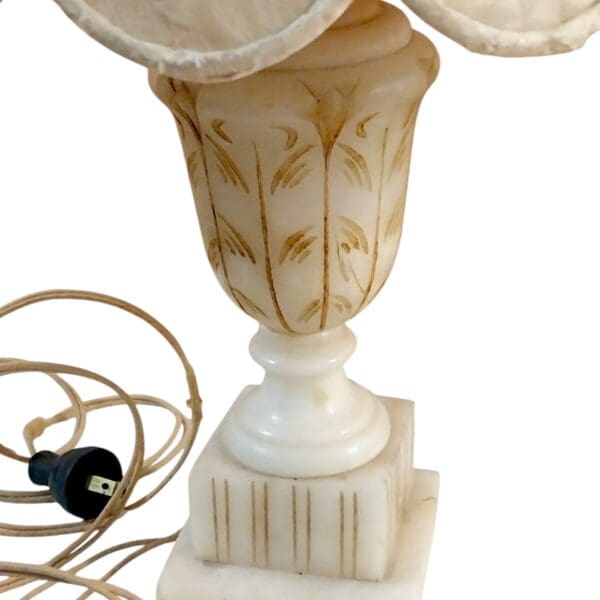 Antique White & Cream Alabaster Marble Table Lamp - Image 5