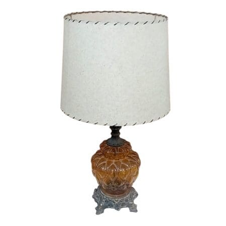 MCM Lamp with Translucent Glass Body, Ornate Metal Footed Base, Neck