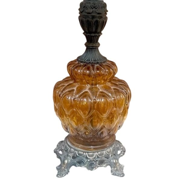 MCM Lamp with Translucent Glass Body, Ornate Metal Footed Base and Neck - Image 4