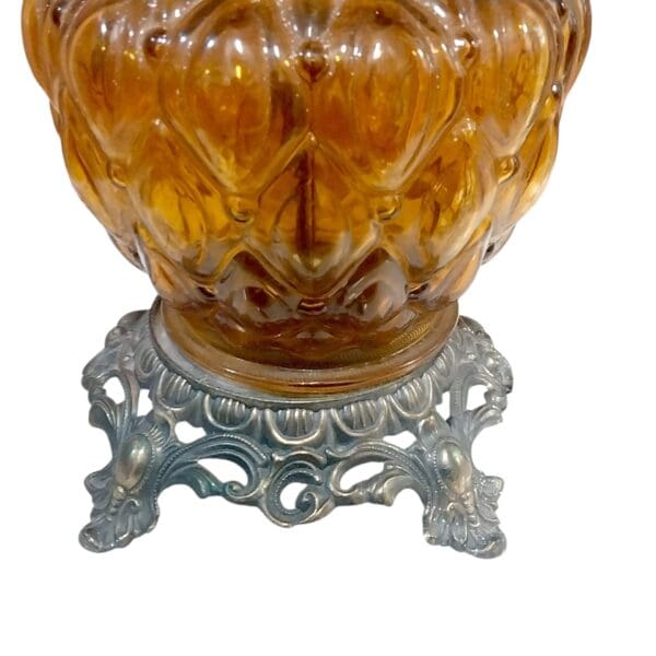 MCM Lamp with Translucent Glass Body, Ornate Metal Footed Base and Neck - Image 5