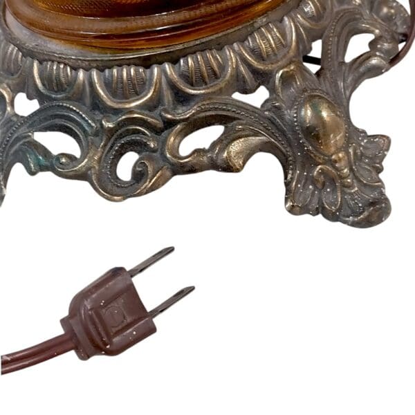 MCM Lamp with Translucent Glass Body, Ornate Metal Footed Base and Neck - Image 6