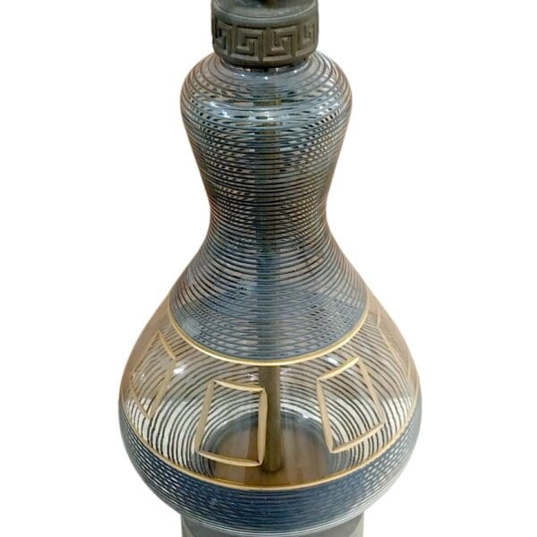 Glass MCM Lamp with Gray Stripes, Gold Painted Accents, andBrass or Copper Base - Image 3