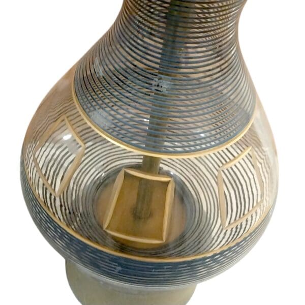 Glass MCM Lamp with Gray Stripes, Gold Painted Accents, andBrass or Copper Base - Image 8