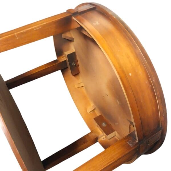 Vintage Round Wood Table with Leather Top, Metal Castors - Image 3