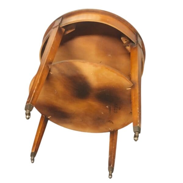 Vintage Round Wood Table with Leather Top, Metal Castors - Image 5