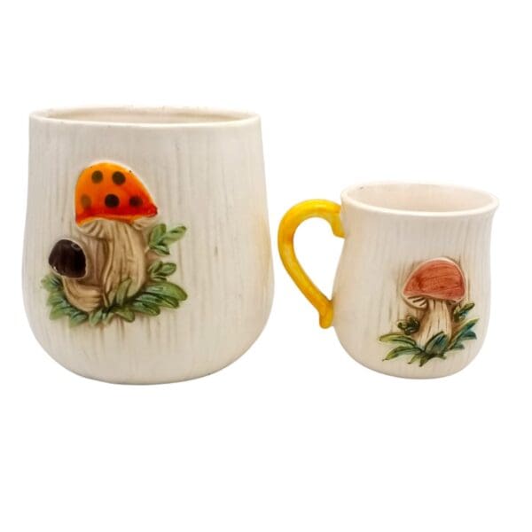 Vintage 1970s Merry Mushroom Mug, Canister (No Lid), both As-Is - Image 2