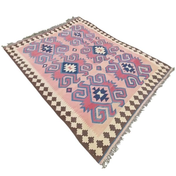 Vintage Wool or Cotton Rug with Fringe, Mexican / Southwestern Motifs, 77"x103"
