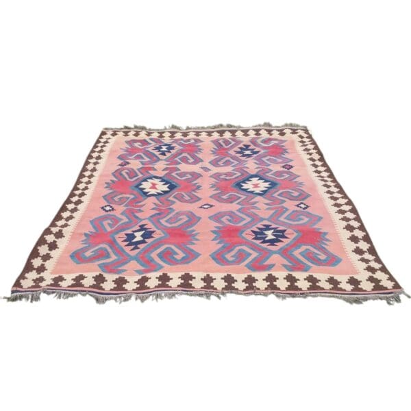 Vintage Wool or Cotton Rug with Fringe, Mexican / Southwestern Motifs, 77"x103" - Image 2