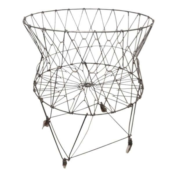 Vintage Round Wire Folding, Rolling French Laundry Basket