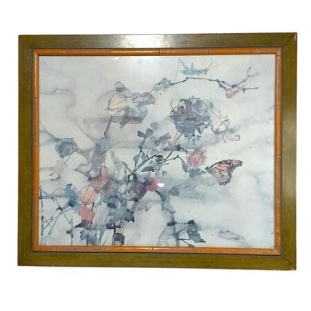 Framed Richard Jerzy Watercolor Lithrograph "Monarch in the Garden" 1974