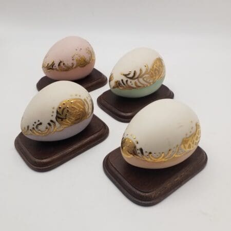 Set of 4 Vintage Pastel Ryan China Handpainted Eggs with Gold Accents, Made In Taiwan
