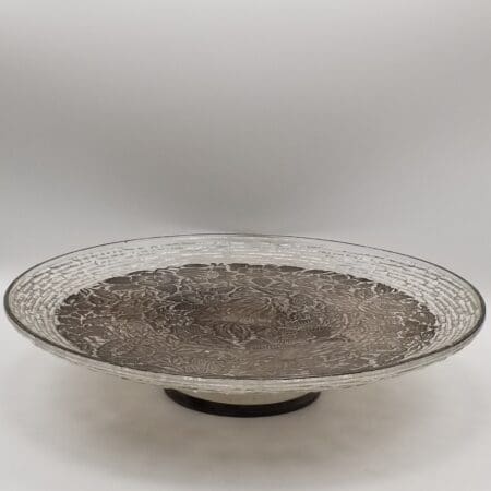 MCM Georges Briard Silver on Clear Glass Cake Plate / Serving Platter - Floral Pattern - As-Is