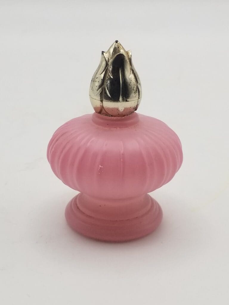 Vintage 1960s Glass Avon Elusive Cologne Bottle, Frosted Pink with Gold-Tone Tulip Cap