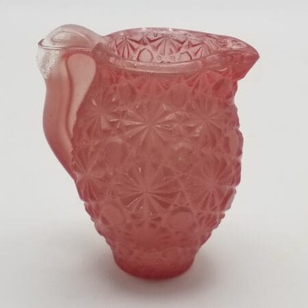 Vintage Frosted Pink L.E. Smith Daisy and Button Pressed Glass Miniature Pitcher / Toothpick Holder