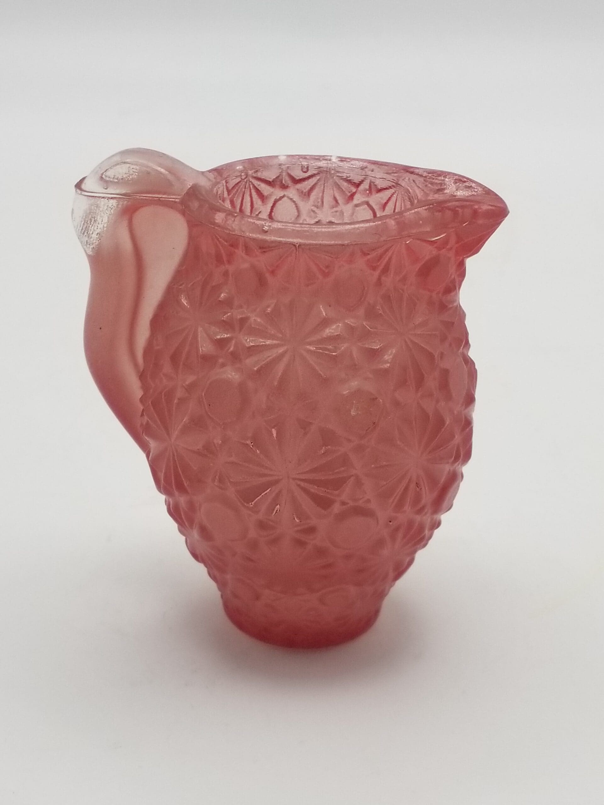 Vintage Frosted Pink L.E. Smith Daisy and Button Pressed Glass Miniature Pitcher / Toothpick Holder
