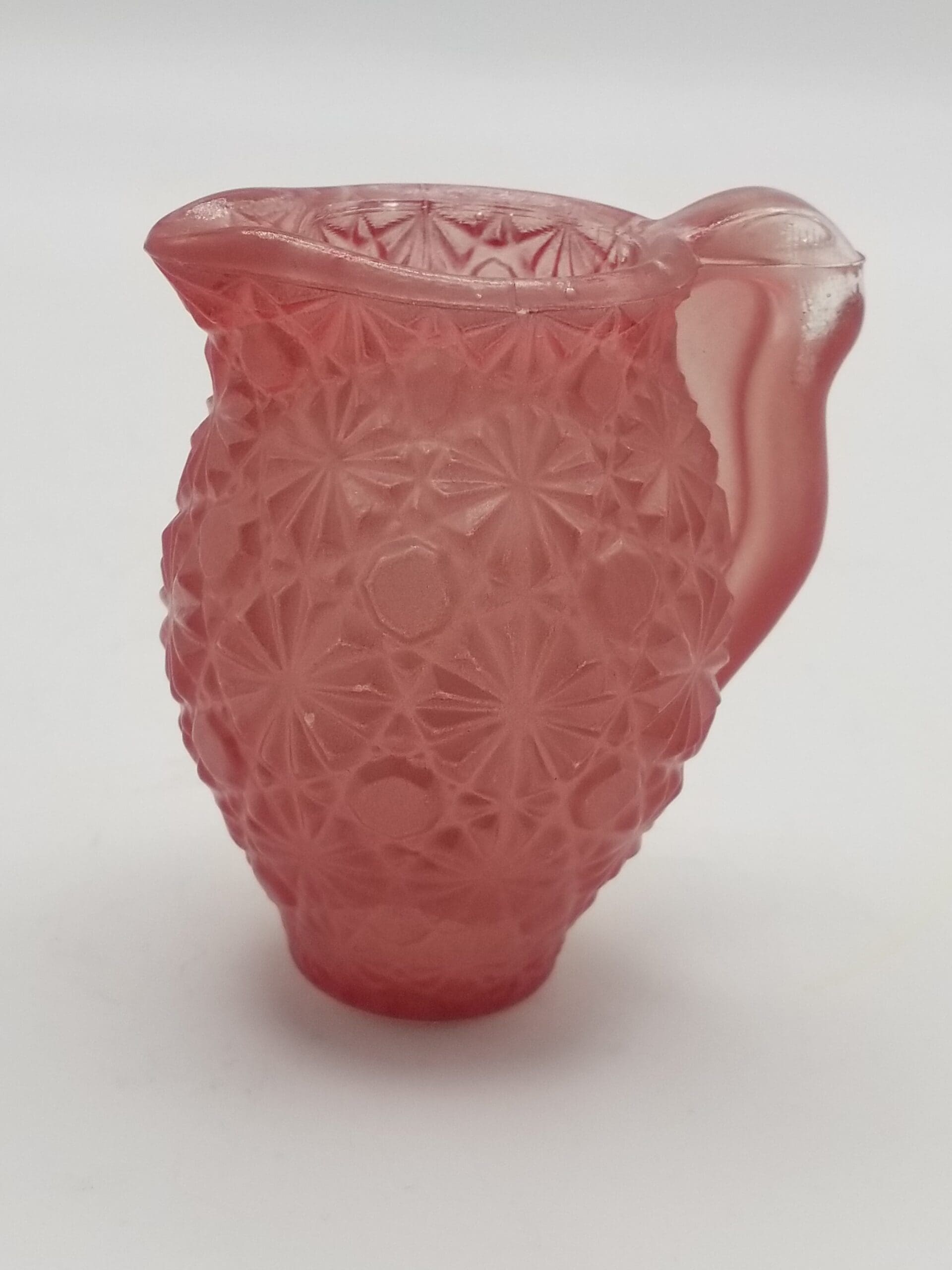 Vintage Frosted Pink L.E. Smith Daisy and Button Pressed Glass Miniature Pitcher / Toothpick Holder - Image 2