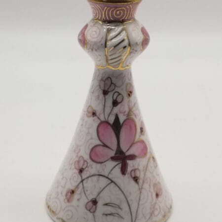 Vintage Thai Hand-Painted Ceramic Flower Vase, Pink Roses, Gold Accent