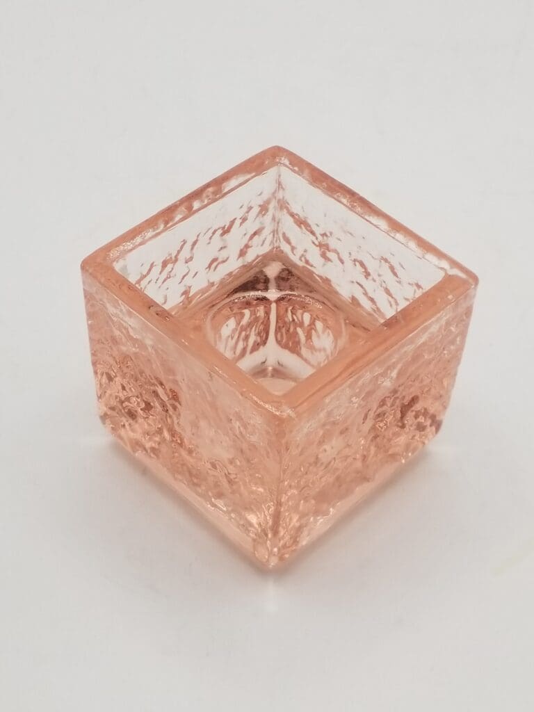 Vintage Pink Crackle Glass Cube Candlestick Holder