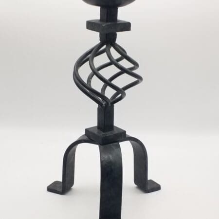 Vintage Twisting Wrought Iron Footed Candle Holder, Metal, With Black & Verdi Gris Finish