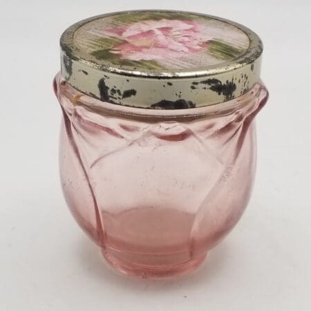 Vintage Avon Scent of Roses Cologne Gelee Jar - Pink Glass, Rose Decorated Metal Lid