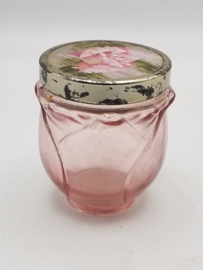 Vintage Avon Scent of Roses Cologne Gelee Jar - Pink Glass, Rose Decorated Metal Lid