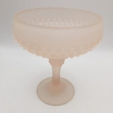1960s/1970s Vintage Indiana Glass Diamond Point Frosted Pink Satin Finish Compote