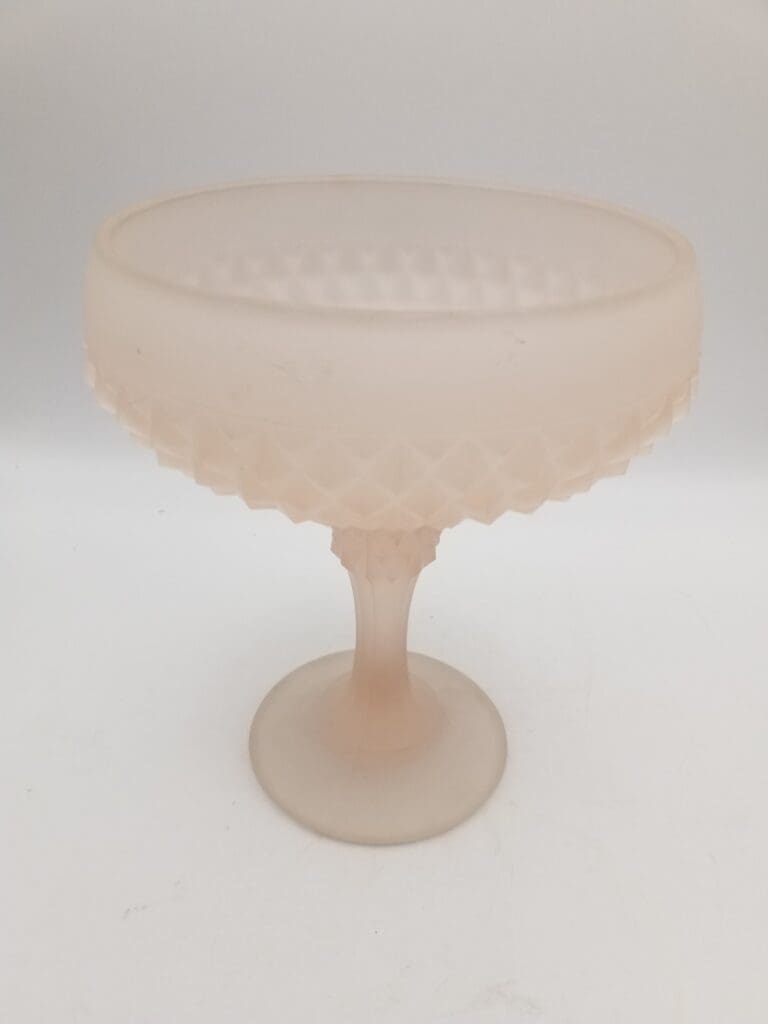 1960s/1970s Vintage Indiana Glass Diamond Point Frosted Pink Satin Finish Compote