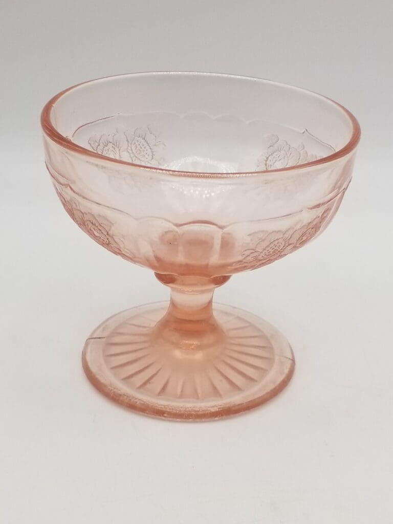 Vintage Pink Anchor Hocking Depression Glass Mayfair Open Rose Pattern Footd Sherbert Dish
