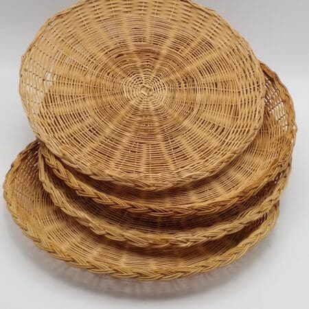 Set of 4 Vintage Wicker / Straw Trays 10" Wide Plate Chargers / Wall Decor