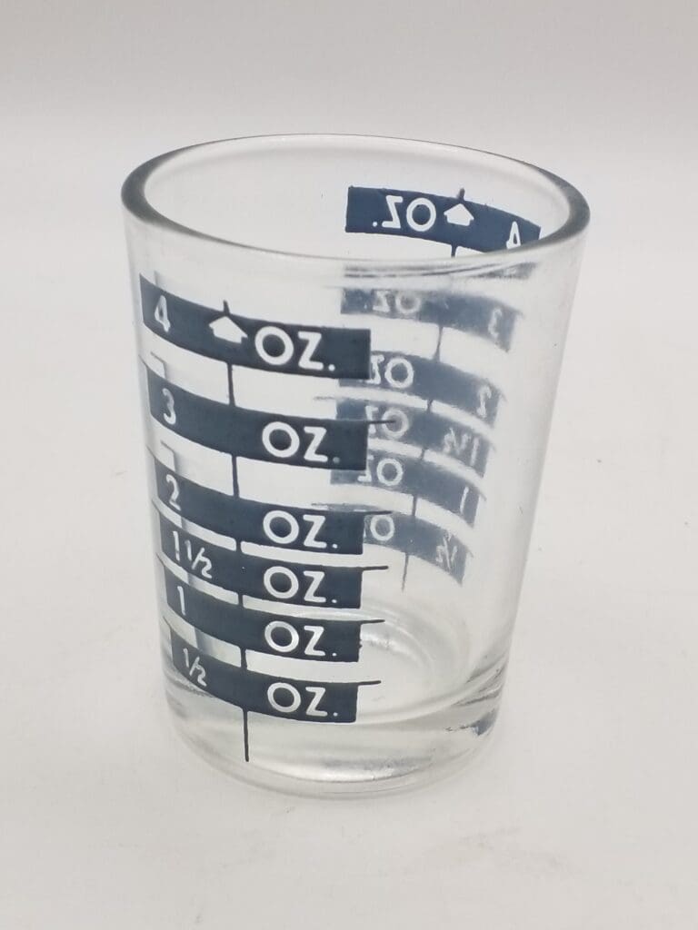 Vintage Clear and Blue Libby Shot Glass Size Measuring Glass Jigger 1/2 Ounces to 4 Ounces