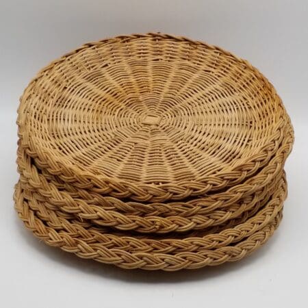 Set of 6 Vintage Wicker Trays 10" Wide Plate Chargers / Wall Decor