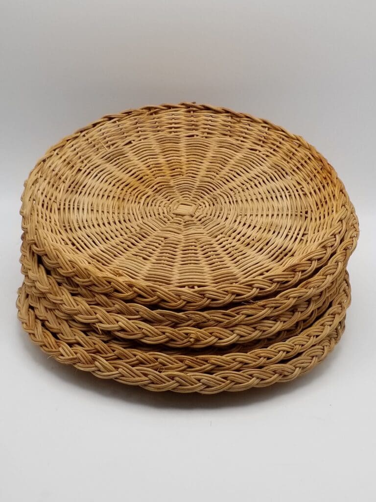 Set of 6 Vintage Wicker Trays 10" Wide Plate Chargers / Wall Decor