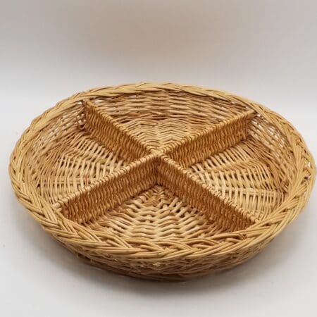 Large Divided Round Wicker Tray 12 1/2", 4 sections