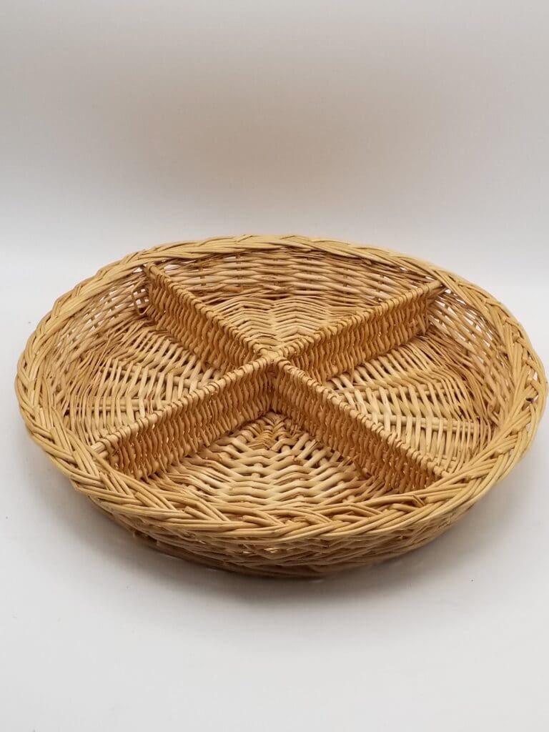 Large Divided Round Wicker Tray 12 1/2", 4 sections