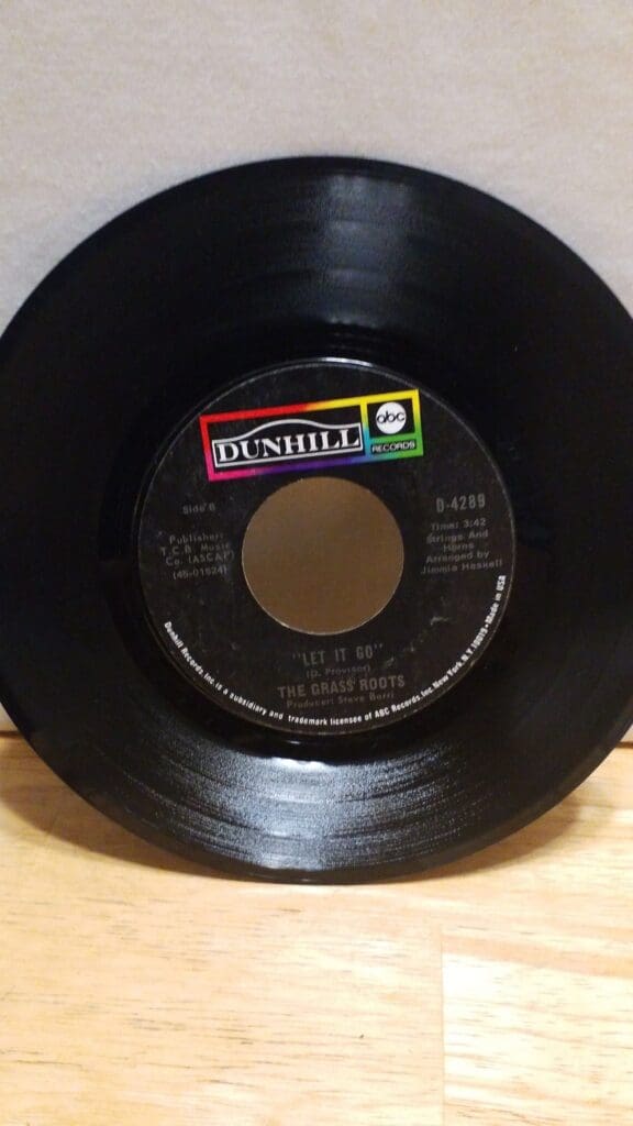 The Grass Roots - 45 Vinyl Record - Two Divided By Love, Let It Go - Dunhill Records